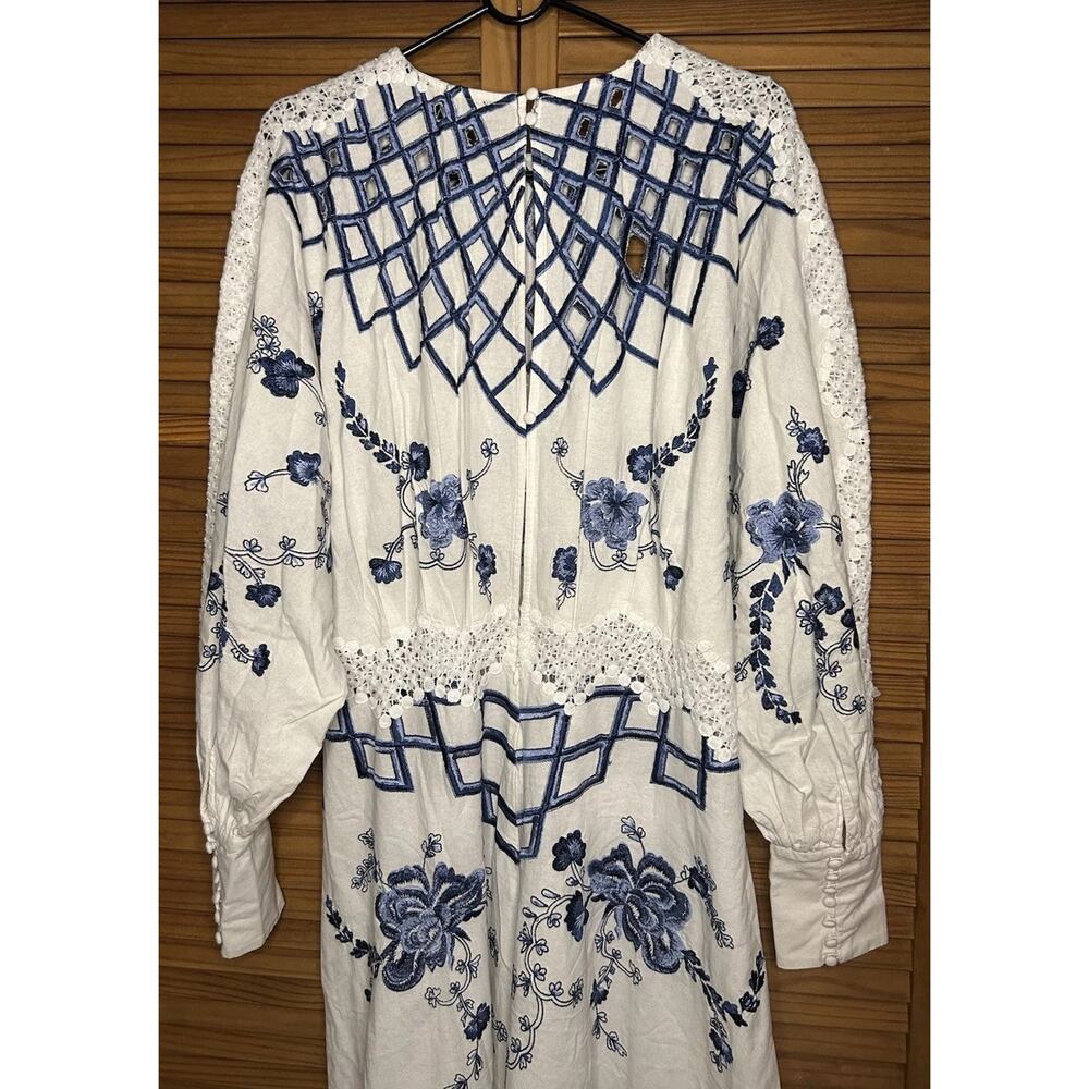 ASOS Embroidered Midi Dress With Cutwork and Lace Trim in Blue/White - US 14 - Picture 8 of 8